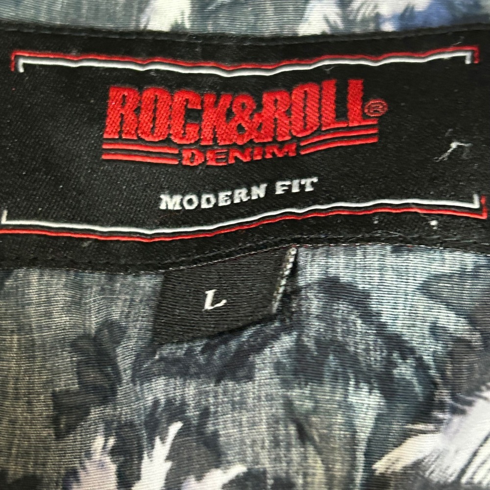Rock & Roll Denim Mens Large Palm Tree Western Snap Shirt Modern Fit B2S9412 - Picture 9 of 11